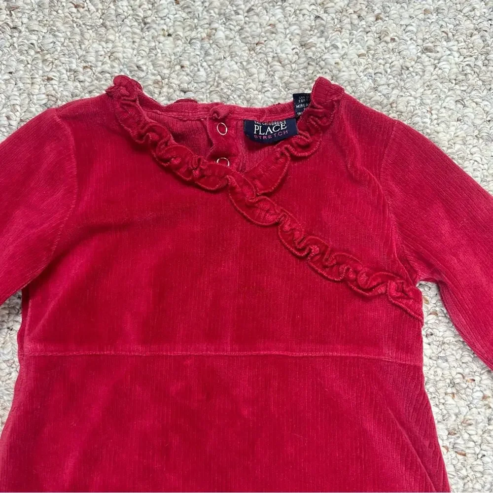 Children’s Place Red Velour Long Sleeve Girls 3T Vintage Ruffle Button Closure